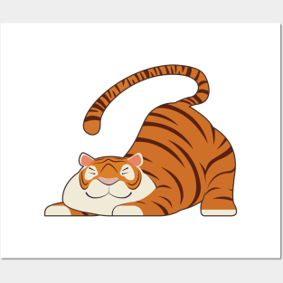 Tiger at Yoga Stretching Exercises Posters and Art